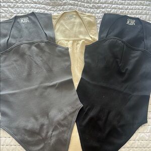 OQQ Women's 3 Piece Bodysuits  black, gray, cream